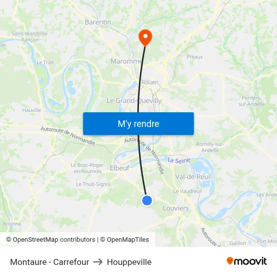 Montaure - Carrefour to Houppeville map