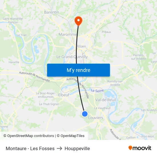 Montaure - Les Fosses to Houppeville map