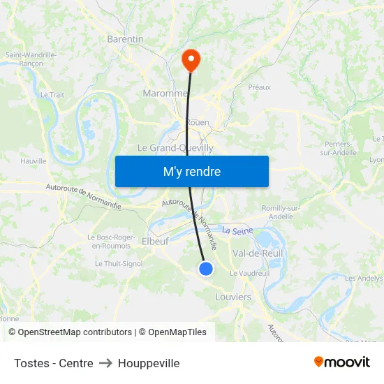 Tostes - Centre to Houppeville map