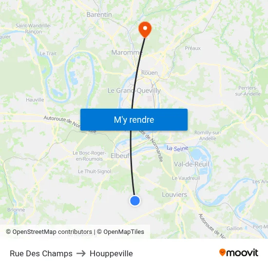 Rue Des Champs to Houppeville map