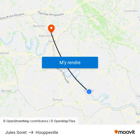 Jules Soret to Houppeville map