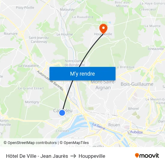 Hôtel De Ville - Jean Jaurès to Houppeville map