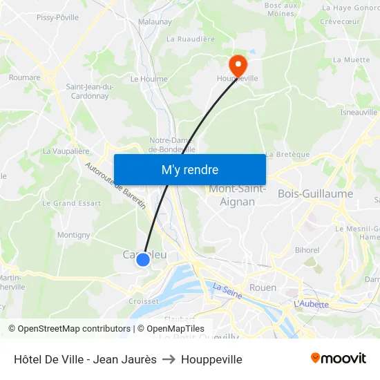 Hôtel De Ville - Jean Jaurès to Houppeville map