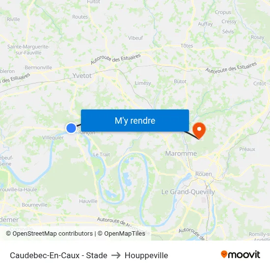 Caudebec-En-Caux - Stade to Houppeville map