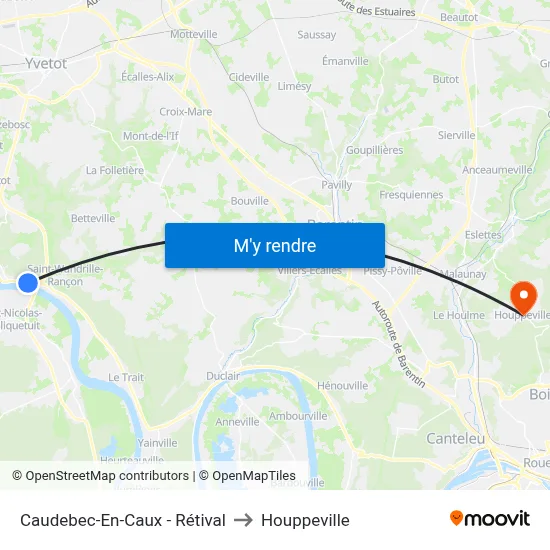 Caudebec-En-Caux - Rétival to Houppeville map