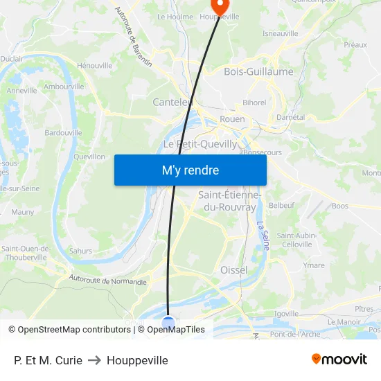 P. Et M. Curie to Houppeville map