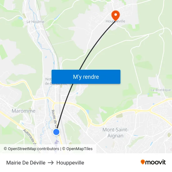 Mairie De Déville to Houppeville map