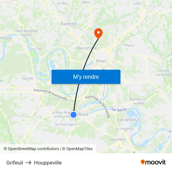Grifeuil to Houppeville map