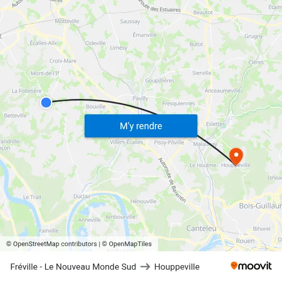 Fréville - Le Nouveau Monde Sud to Houppeville map