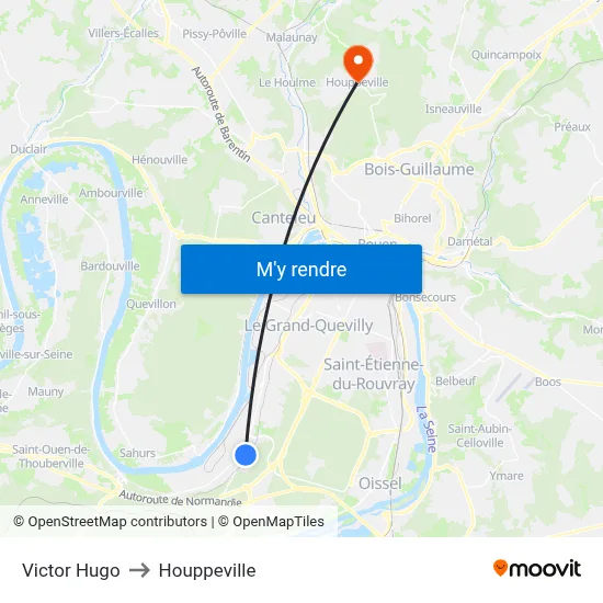 Victor Hugo to Houppeville map