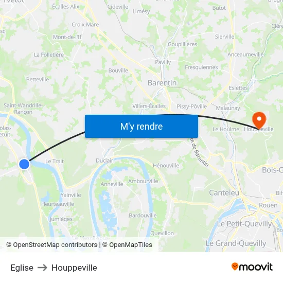 Eglise to Houppeville map