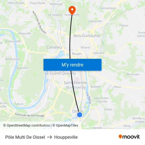 Pôle Multi De Oissel to Houppeville map