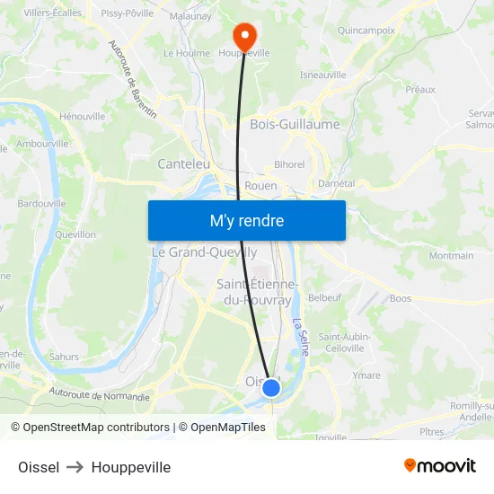 Oissel to Houppeville map