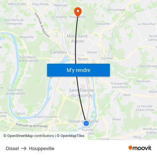 Oissel to Houppeville map
