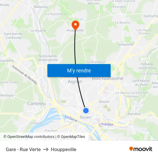 Gare - Rue Verte to Houppeville map