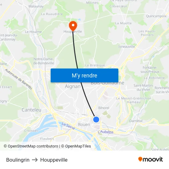 Boulingrin to Houppeville map