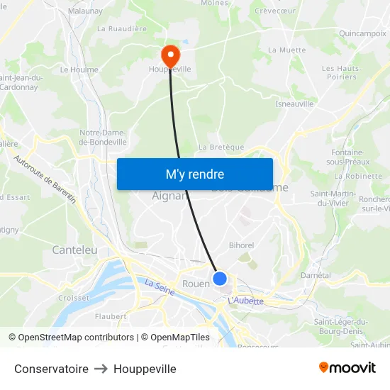 Conservatoire to Houppeville map