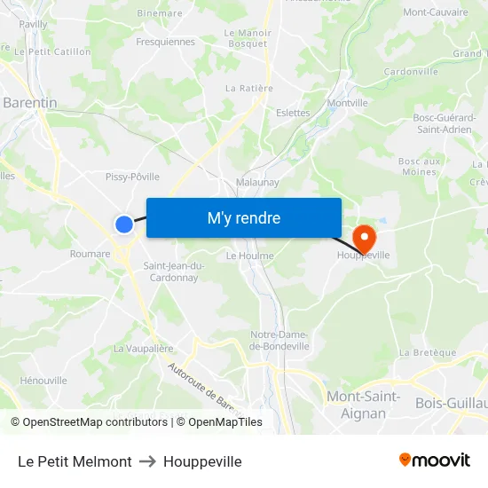 Le Petit Melmont to Houppeville map