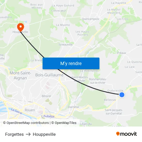 Forgettes to Houppeville map