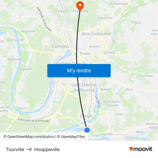 Tourville to Houppeville map