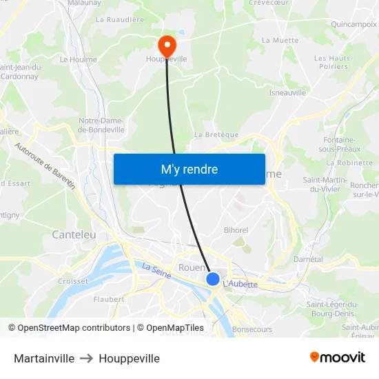 Martainville to Houppeville map