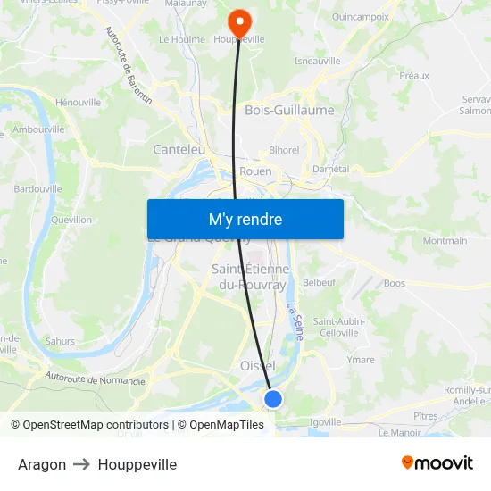 Aragon to Houppeville map