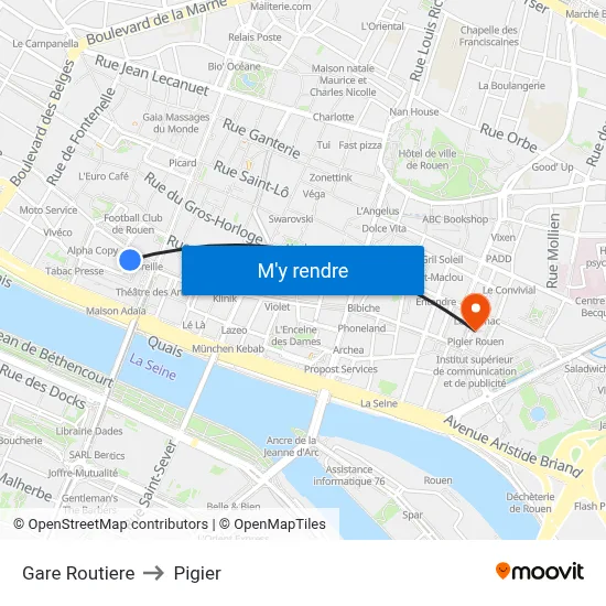 Gare Routiere to Pigier map