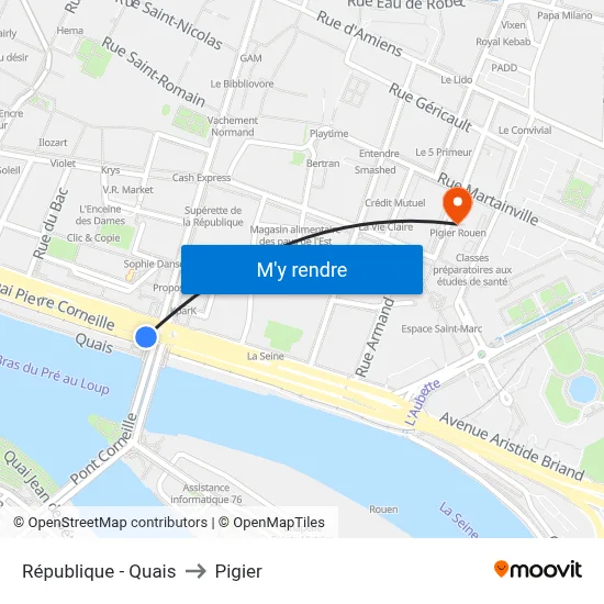 République - Quais to Pigier map