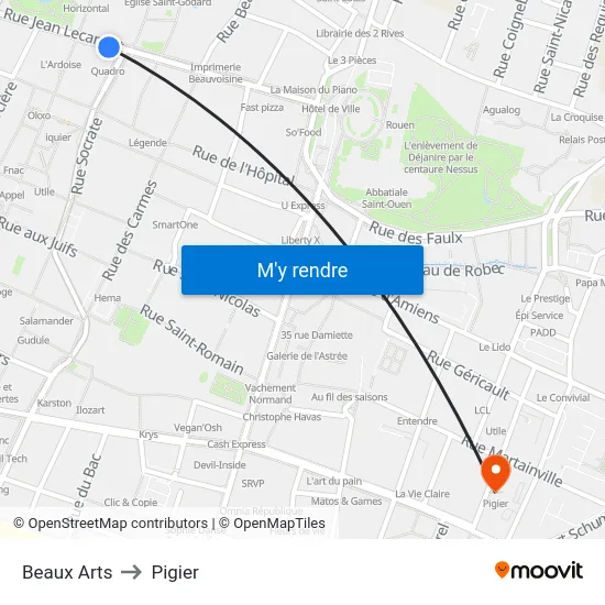 Beaux Arts to Pigier map