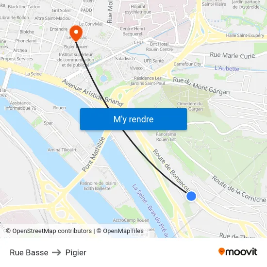 Rue Basse to Pigier map
