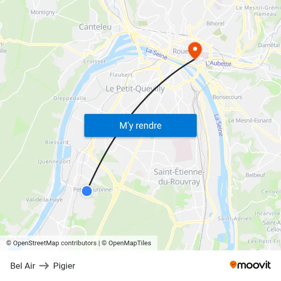 Bel Air to Pigier map