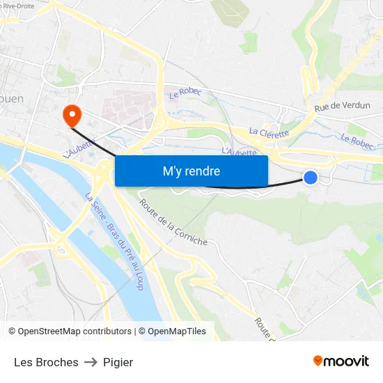 Les Broches to Pigier map