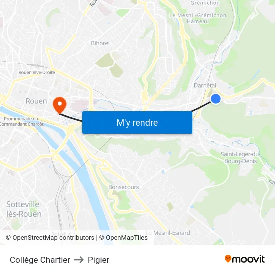 Collège Chartier to Pigier map