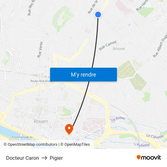 Docteur Caron to Pigier map