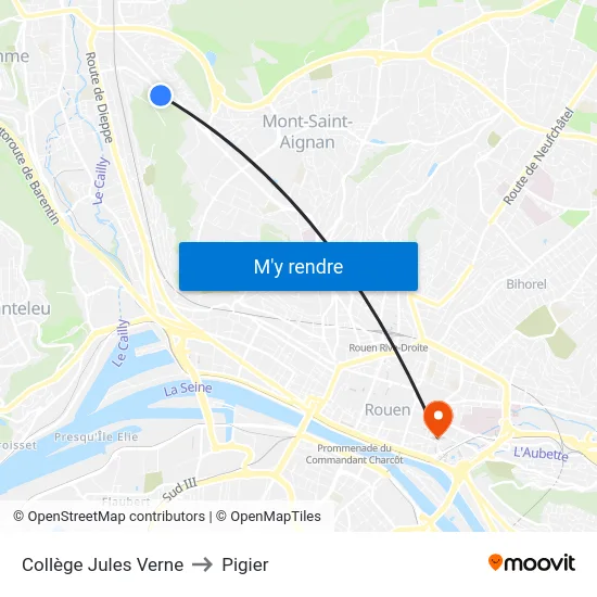 Collège Jules Verne to Pigier map