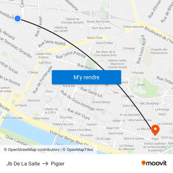 Jb De La Salle to Pigier map