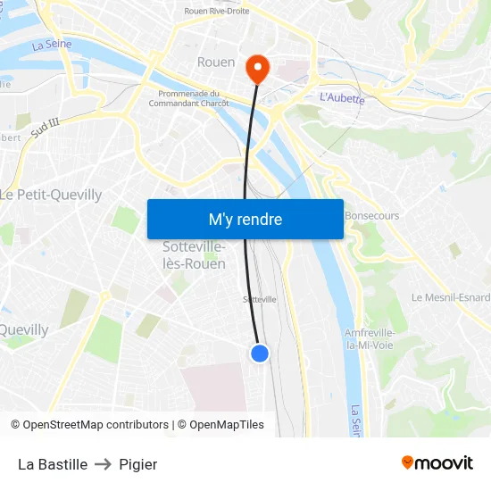 La Bastille to Pigier map
