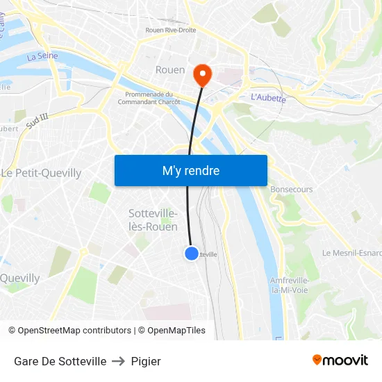 Gare De Sotteville to Pigier map