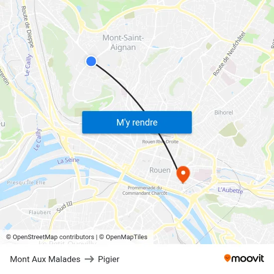 Mont Aux Malades to Pigier map