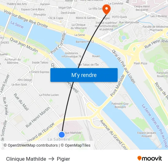 Clinique Mathilde to Pigier map