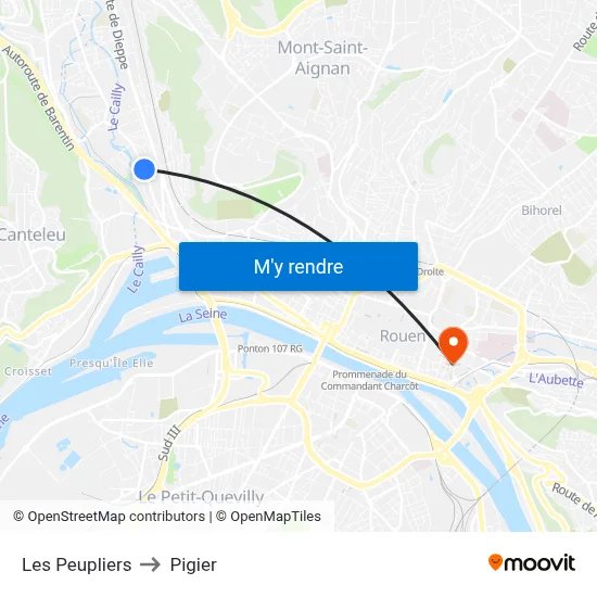 Les Peupliers to Pigier map