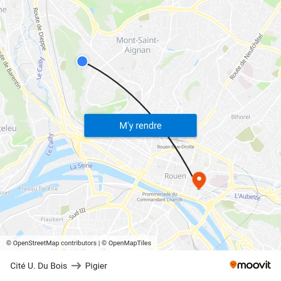 Cité U. Du Bois to Pigier map