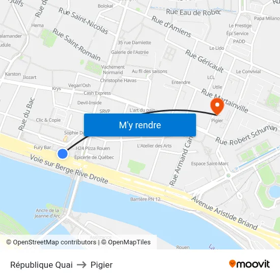 République Quai to Pigier map