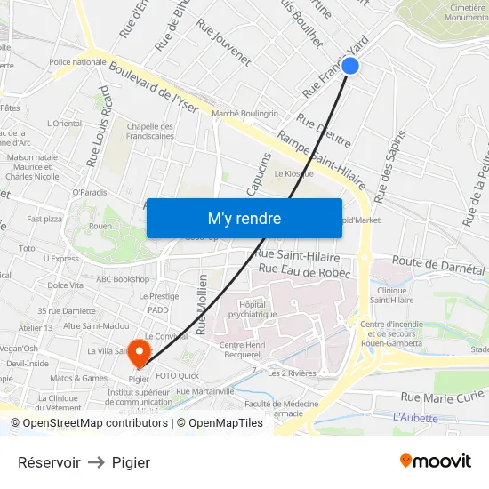 Réservoir to Pigier map