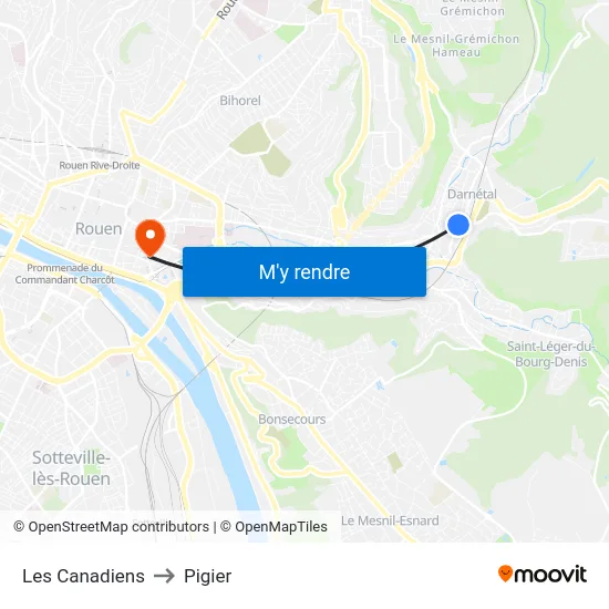 Les Canadiens to Pigier map