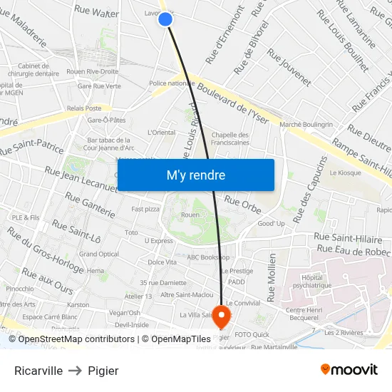 Ricarville to Pigier map