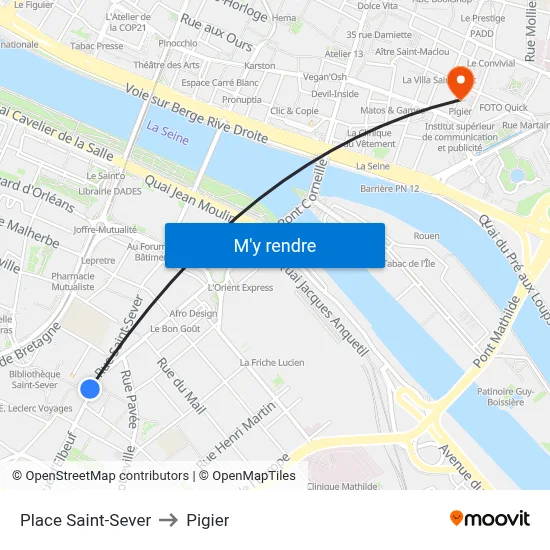 Place Saint-Sever to Pigier map