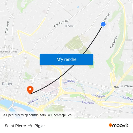 Saint-Pierre to Pigier map
