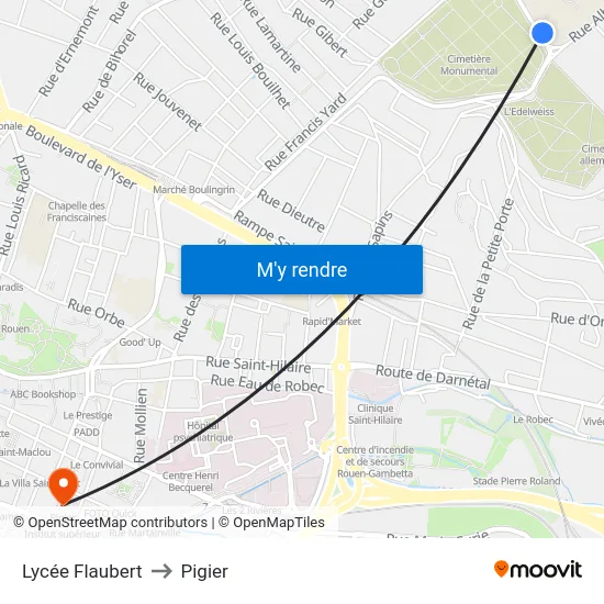Lycée Flaubert to Pigier map