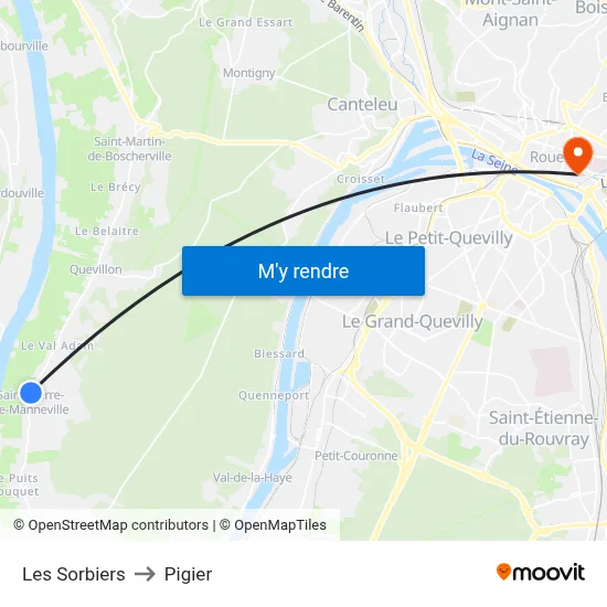 Les Sorbiers to Pigier map
